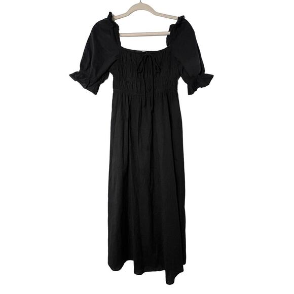 Playa Lucila Black Puff Sleeve Cotton Midi Dress Sz S - Picture 1 of 5